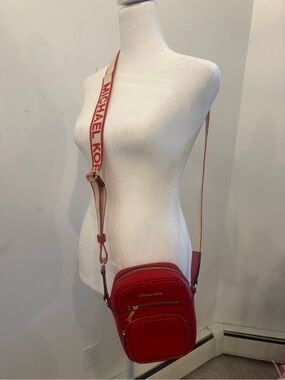 Michael Kors Red Crossbody Camera Bag with Branded Strap